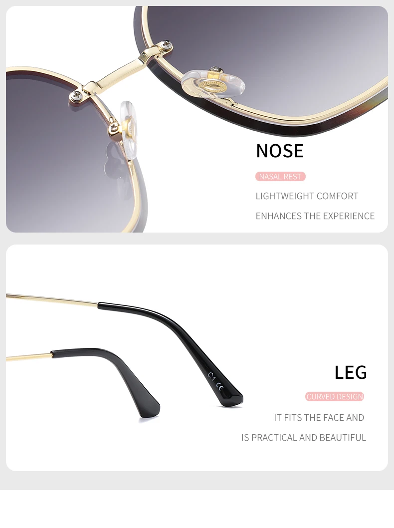 

2021 Frameless Crystal Trimming Polygonal Lens UV Protection Sunglasses Ladies Retro Tide New Sunglasses Women 72059