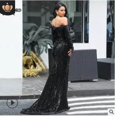 Осенне зимние новые женские сексуальные платья с длинным рукавом блестками и