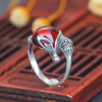 30 silver plated sweet little fox animal garnet ladies finger rings jewelry women never fade open party ring cheap