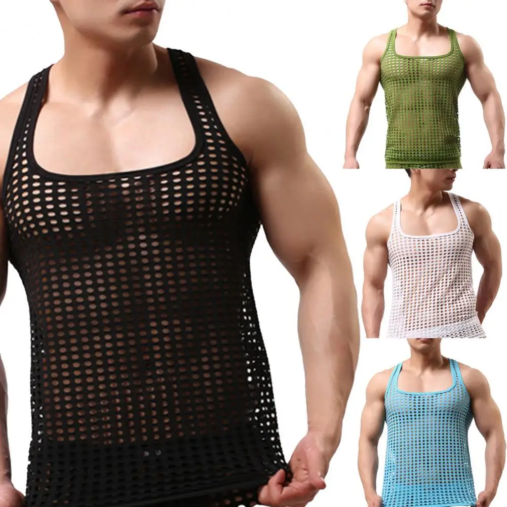 

Sheer Top Popular Japan Style Pure Color Undershirt Simple Men Vest