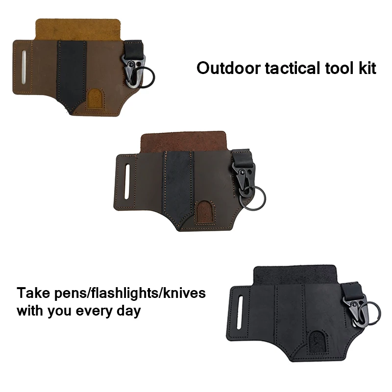 

EDC Pocket Organizer Leather Sheath Multitool Sheath With Key Holder For Belt And Flashlight Outdoor Tool Camping Equipment