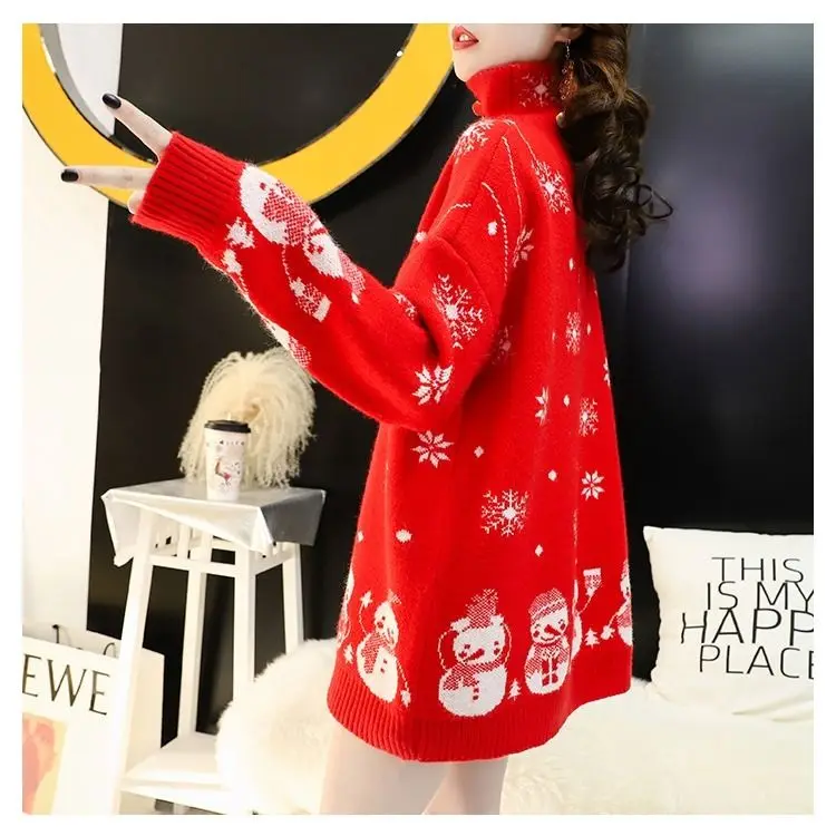 Рождественская красная водолазка пуловер свитер женская новая осенне-зимняя