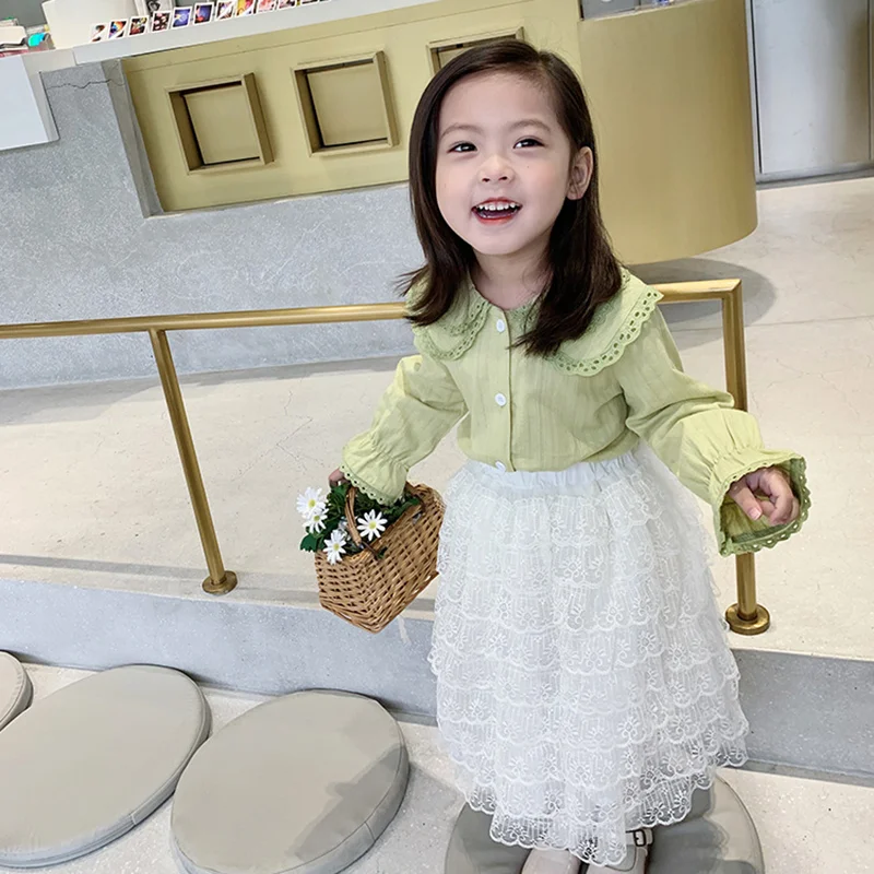

Mila Chou 2021 Baby Girls Lace White Cupcake Skirt Children's High Elastic Waist Mid-calf Ball Gown Skirt Kids Party Petticoat