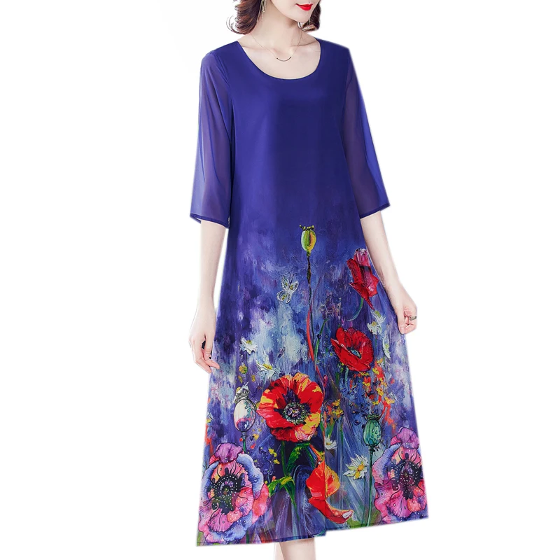 

2021 Summer Purple Floral Chiffon Beach Midi Dress Spring Casual Boho 4XL Plus Size Print Sundress Women Classy Bodycon Vestidos