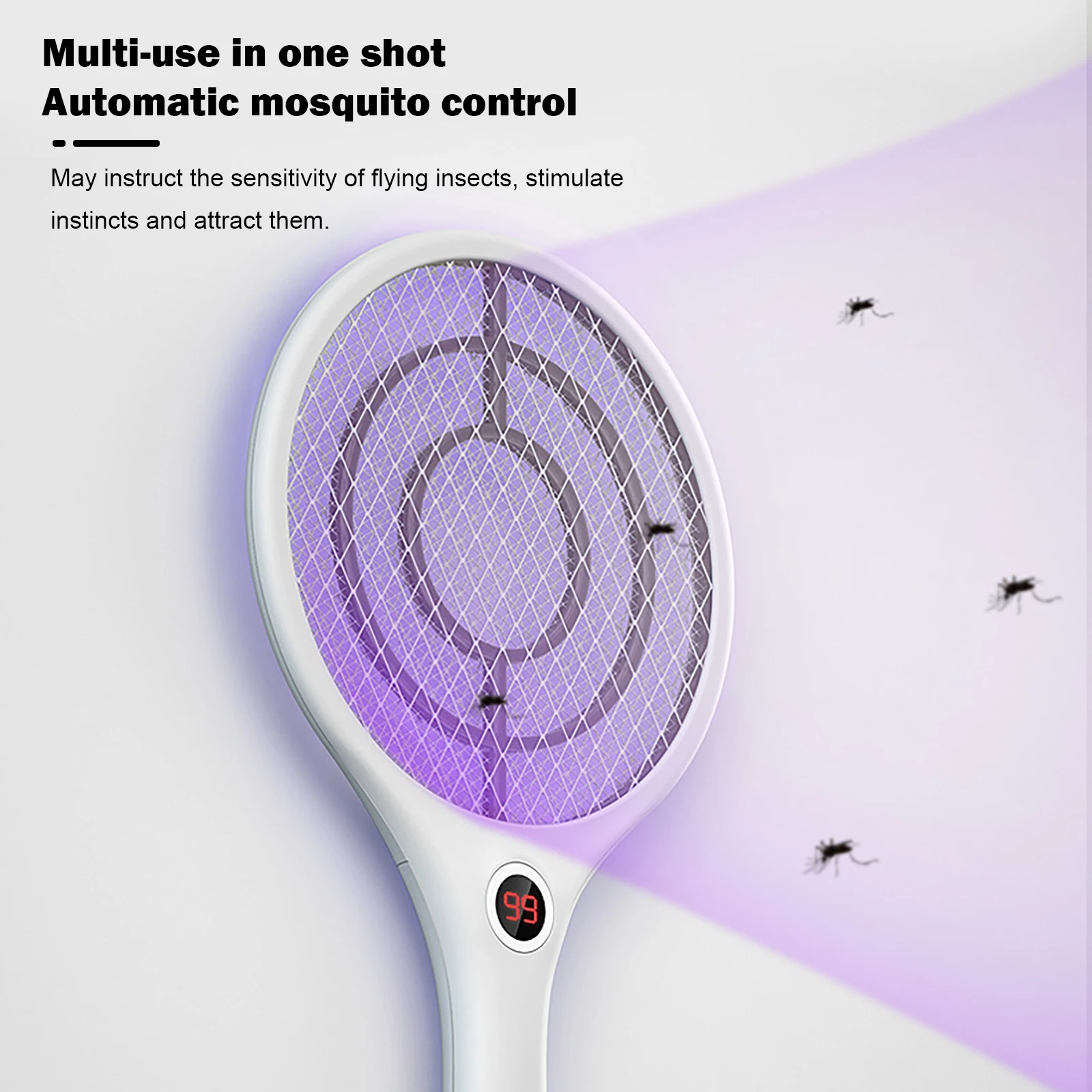 

2 in 1 Bug Zapper Electric Fly Swatter LED Insect Trap Mosquito Killer Rechargeable LED Insect Trap Mosquito Killer Racket