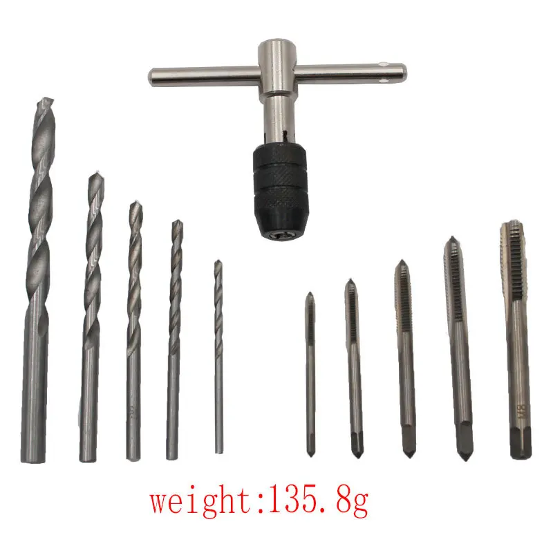 

11 Pcs Twist Drill T-type Hand Tap Wrench Set Drilling Manual Tapping Set Drill Bit Tap and Die Set Hand Tool Woodworking Tools