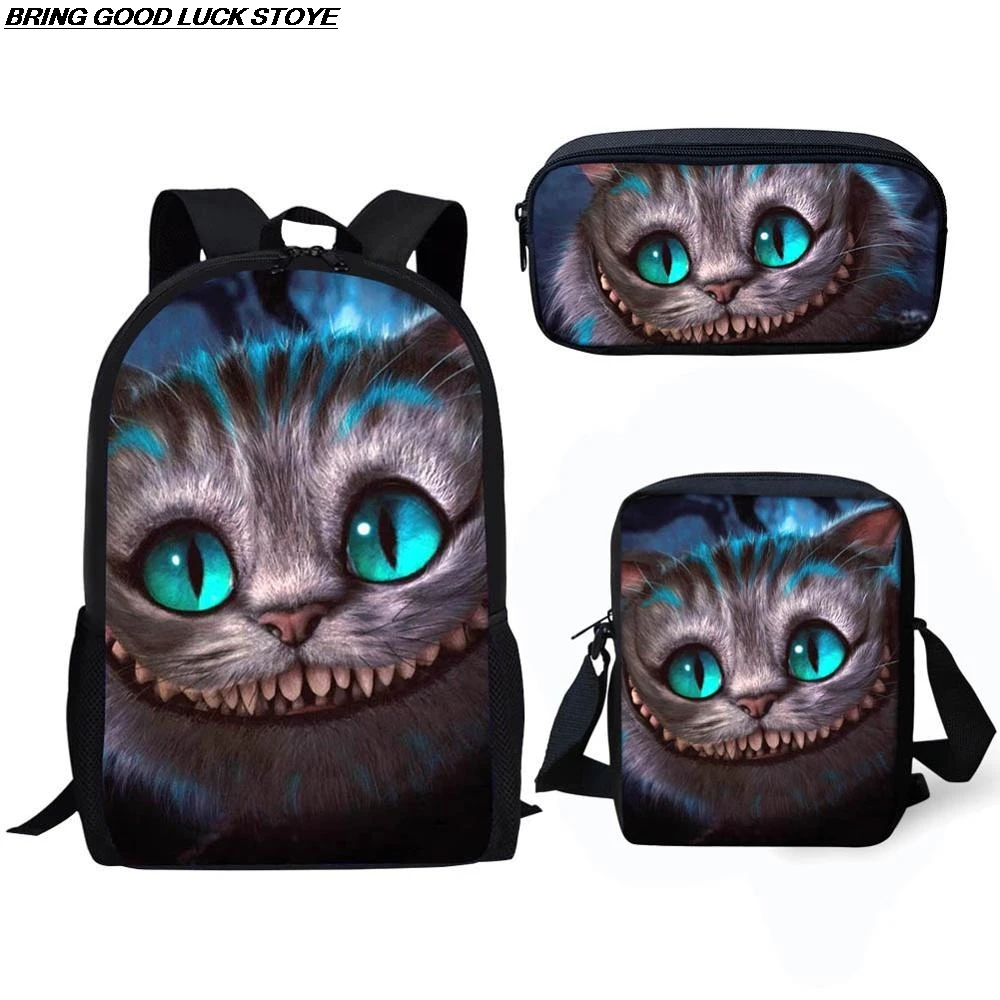 3 шт., детские школьные рюкзаки с принтом Чеширского кота