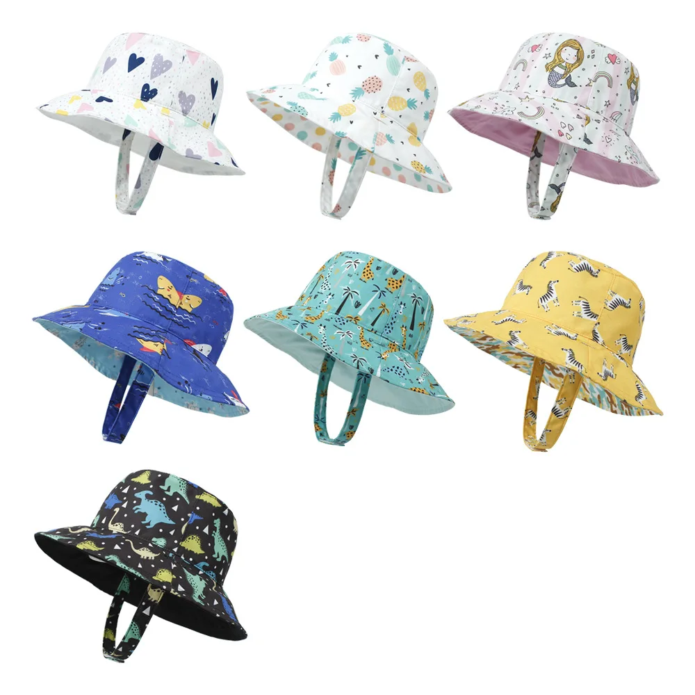 

Both Side can Wear Hat Summer Baby Sun Hat Children Outdoor Neck Ear Cover Anti UV Protection Beach Caps Boy Girl Hats For 0-5T
