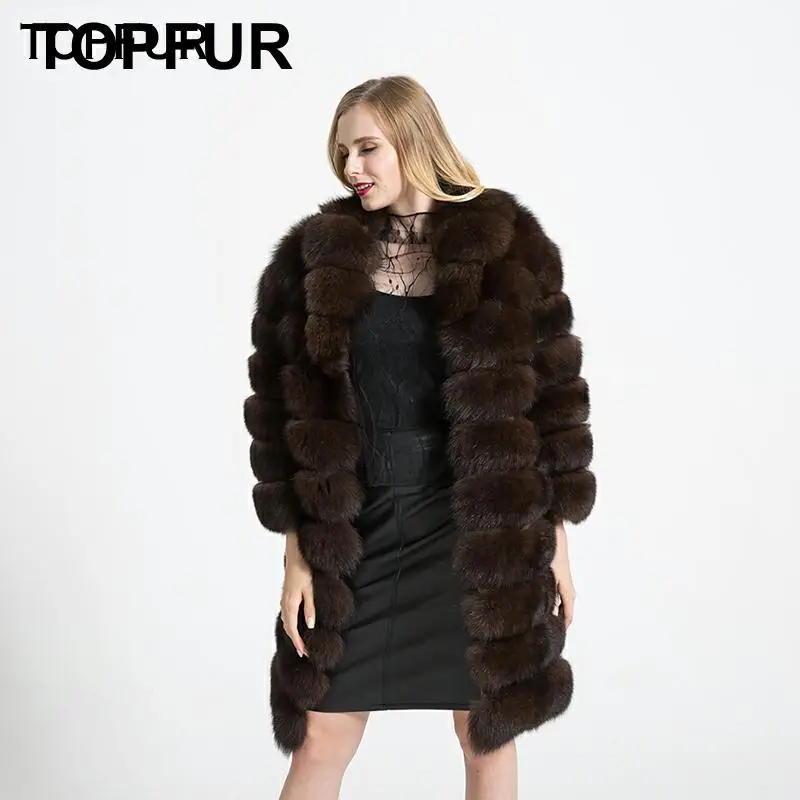 

Женское зимнее пальто TOPFUR, длинное пальто из натурального меха лисы с рукавом