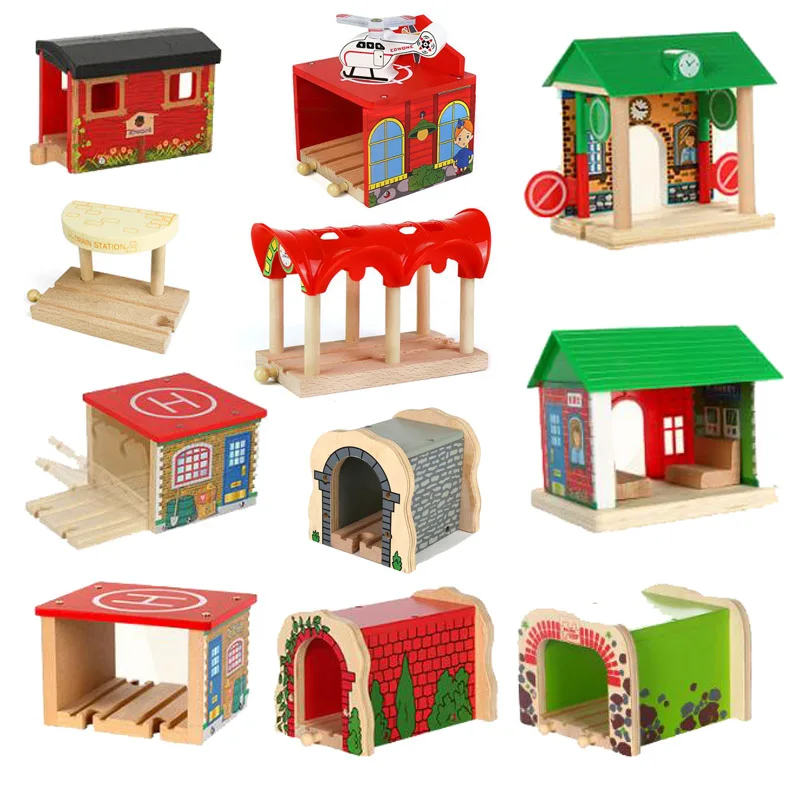 

Wooden Railway Scene Train Track Accessories Compatible With Thomas Track Train Station Airplane Apron Toys Children Gift