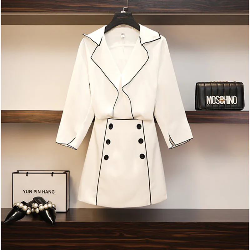 Женский Новый шифоновый костюм большого размера Осень-зима 2019 комплект из 2