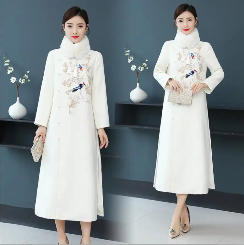 Китайское улучшенное Женское зимнее шерстяное пальто cheongsam новое винтажное