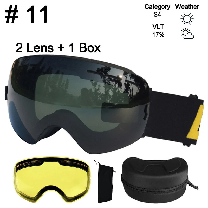 Color 11 Lens Box LOCLE лыжные очки противотуманные UV400 сферические лыжные очки Лыжные Сноуборд очки двойные линзы лыжные очки с дополнительными линзами и коробкой - Цвет: Color 11 Lens Box