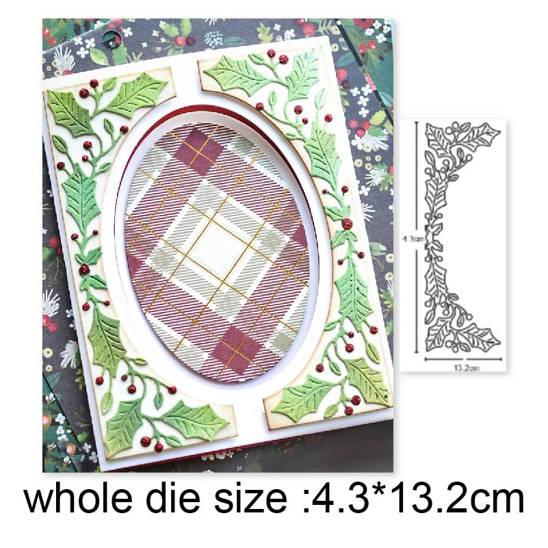 

2020 New Christmas Holly Leaf Vine Corner Metal Frame Dies For Card Making New For Embossing Paper Card Craft