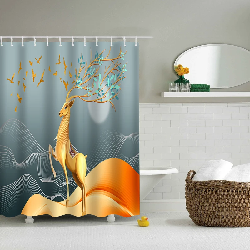 

Cute Elephant Fawn Curtain Animal Pattern Waterproof Shower Curtain Bathroom Shower Curtains Landscape Print Curtains