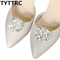1 pair pearl shining shoe clips buckle rhinestone crystal flower elegant fashion wedding party shoes decorations accessories