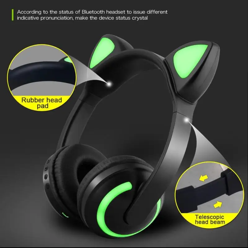 Кошачьи наушники мигающие светящиеся Bluetooth стерео игровая гарнитура