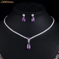 cwwzircons top red purple cubic zirconia water drop fashion women engagement party jewelry set for wedding bridesmaid gift t525