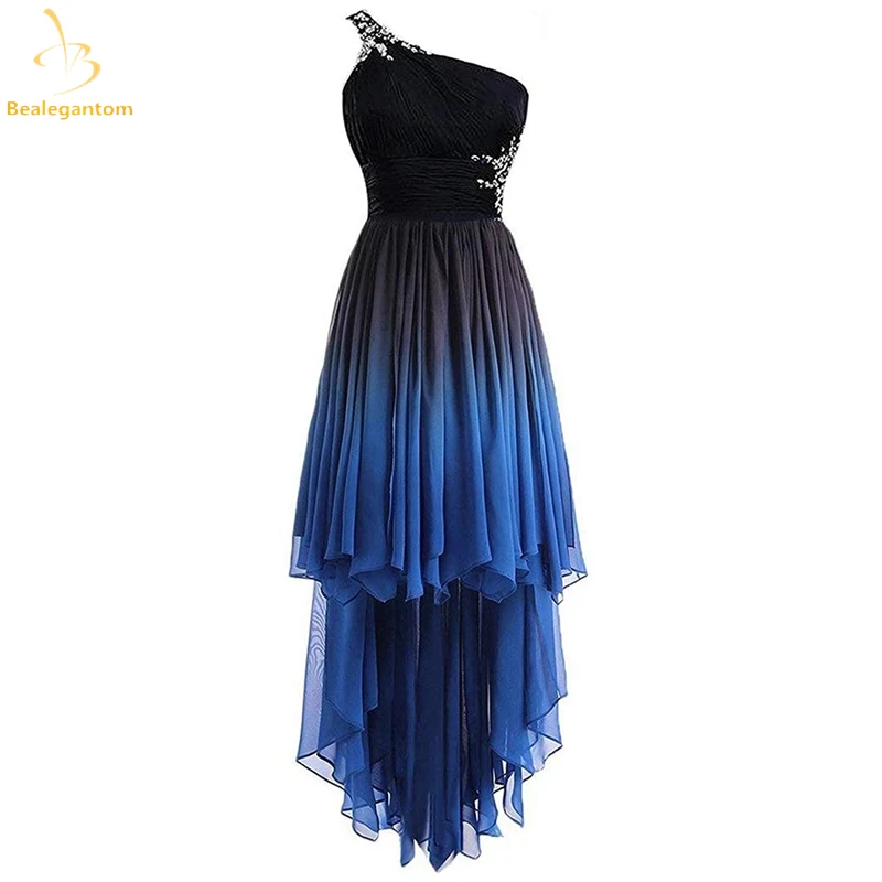 

Bealegantom 2022 One Shoulder Hi-Lo Gradient Chiffon Short Prom Dresses Ombre Beads Crystal Evening Homecoming Party Gown QA1565