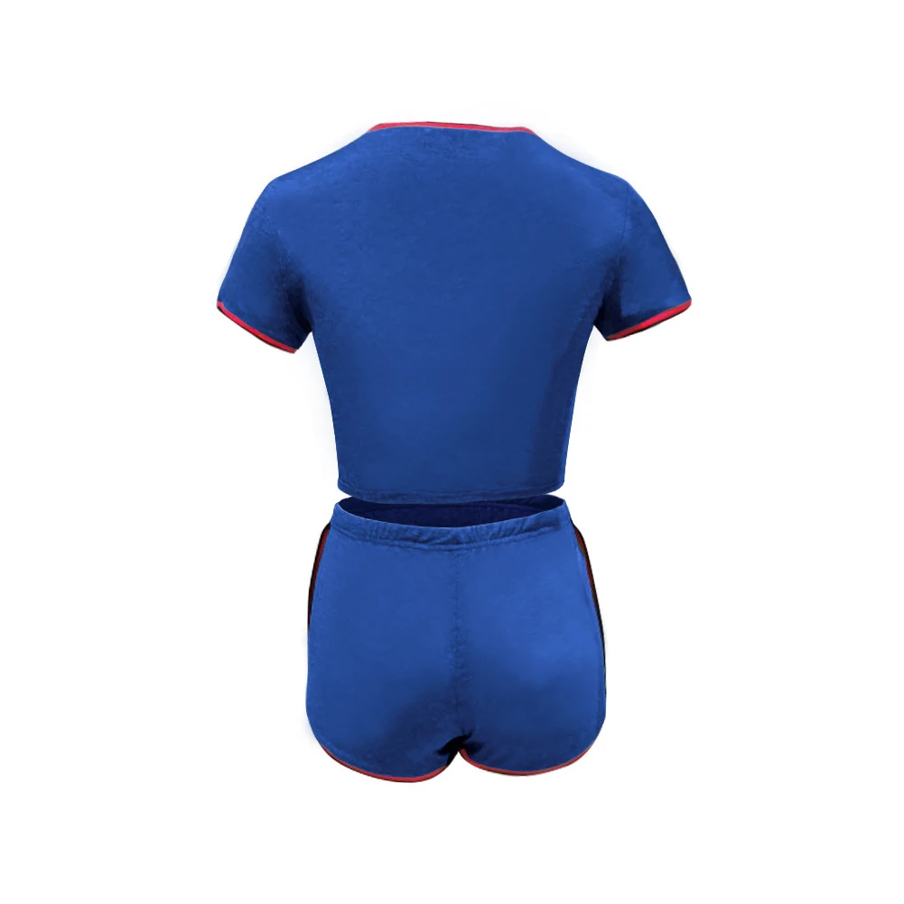 

AA Womens Sports Two Piece Suit Fashion Solid Color Short Sleeve Pullover Top and High Waist Lace up Shorts