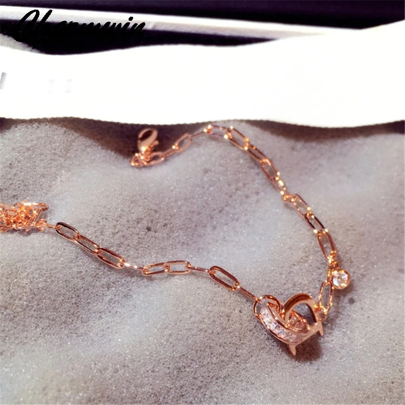 

New Fashion Korean Charm Bracelets For Women Super Flash Rhinestone Letter Bracelets Rose Gold Color Jewelry Female