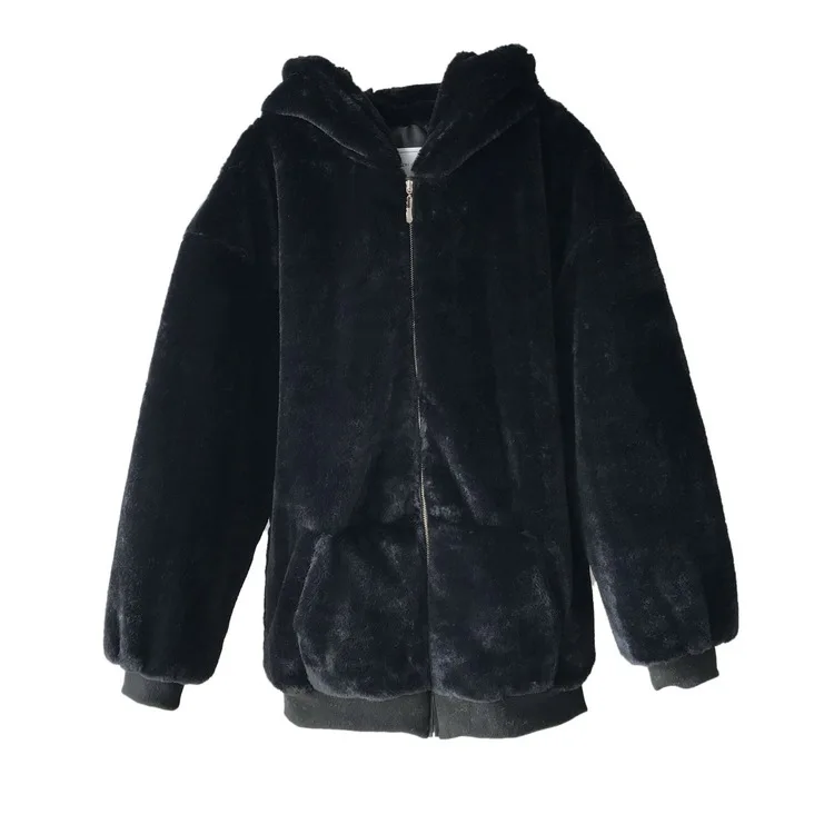 

Winter 2019 winter coat new winter coat women loose coat thick coat women imitation rabbit fur mid-length hooded women coat