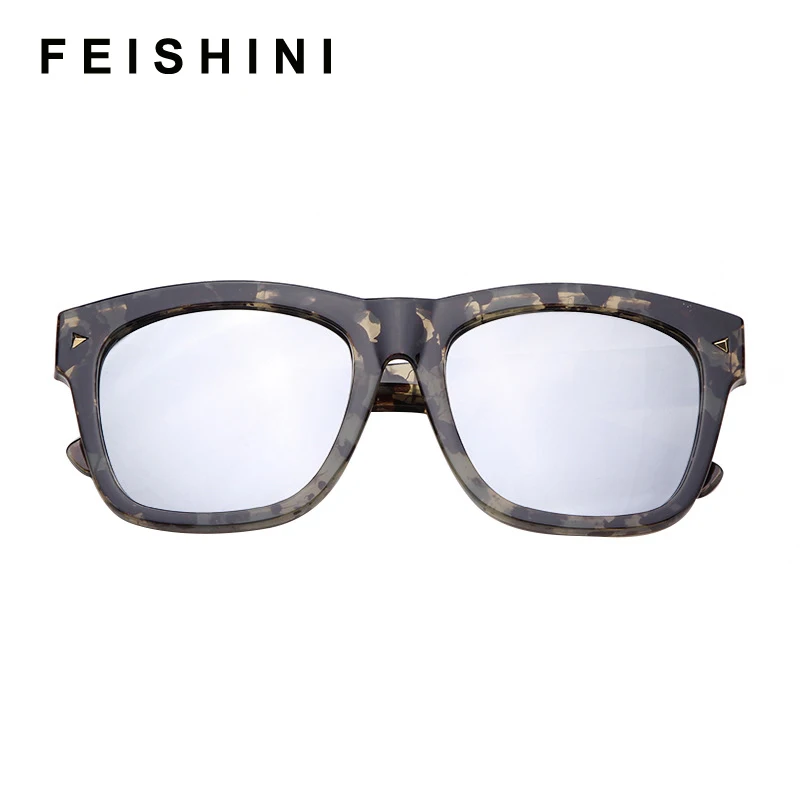 

FEISHINI 2020 Flat Cool Sunglasses Mens Oversized uvaGoggles Square Sunglasses Women Fashion Famous Brand Rivet Vintage Shades