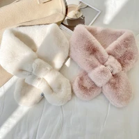 2022 new harajuku womens black white pink fur fluffy bib scarf with bowknot buckle outdoor keep warm scarves for women foulards