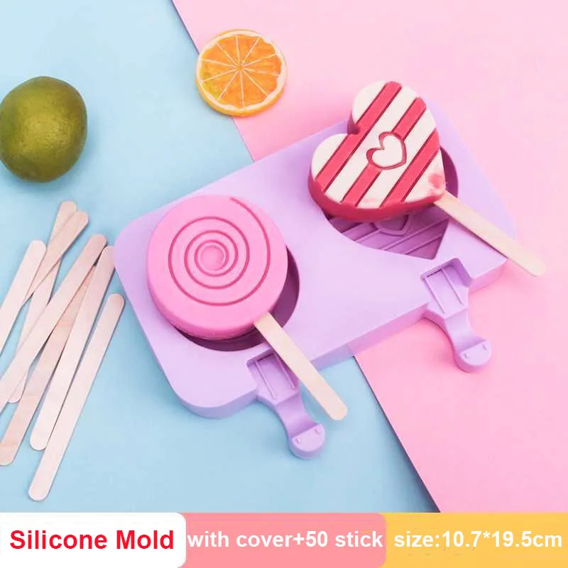 

Ice Cream Mould Ice Lolly Silicone Mold with Stick Cube Tray Lid Popsicle Barrel DIY Chocolate Dessert Candy Bar Cookies Pattern