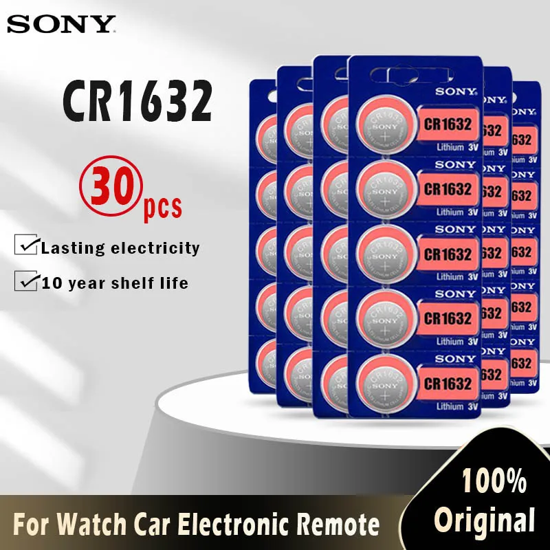 30 шт. Sony 100% оригинальный CR1632 литиевый аккумулятор для часов Автомобильный ключ
