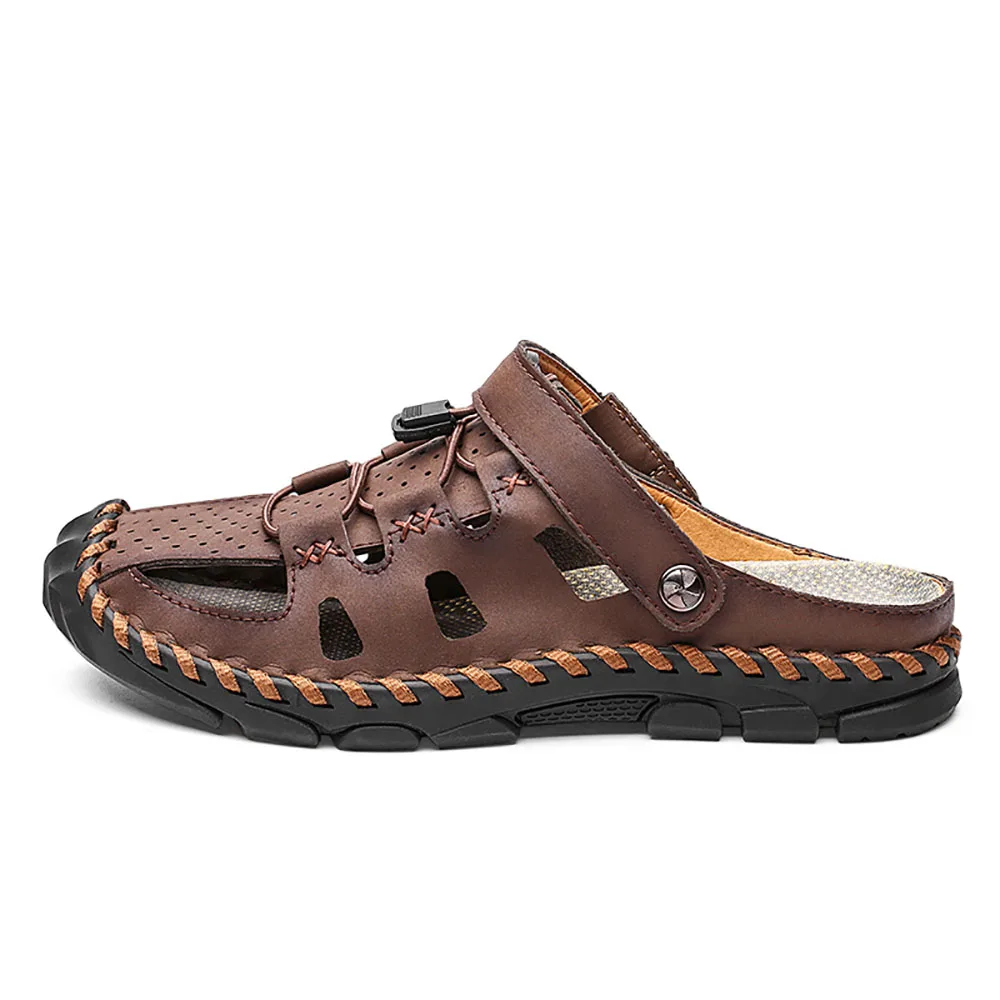 

High Quality Men Loafers Slip On Casual Walking Shoes Black Men Half Slippers Comfortable Soft Genuine Leather Slippers Size 46