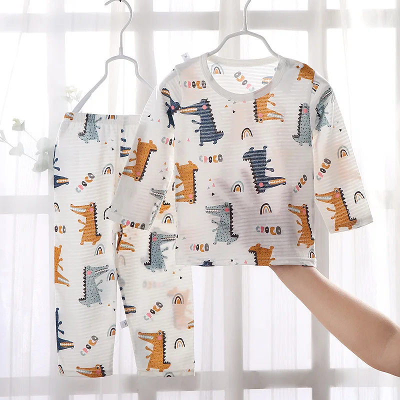 

Cartoon children's pajamas baby pajamas summer cotton pajamas hollow thin pajamas general two-piece suits for boys and girls
