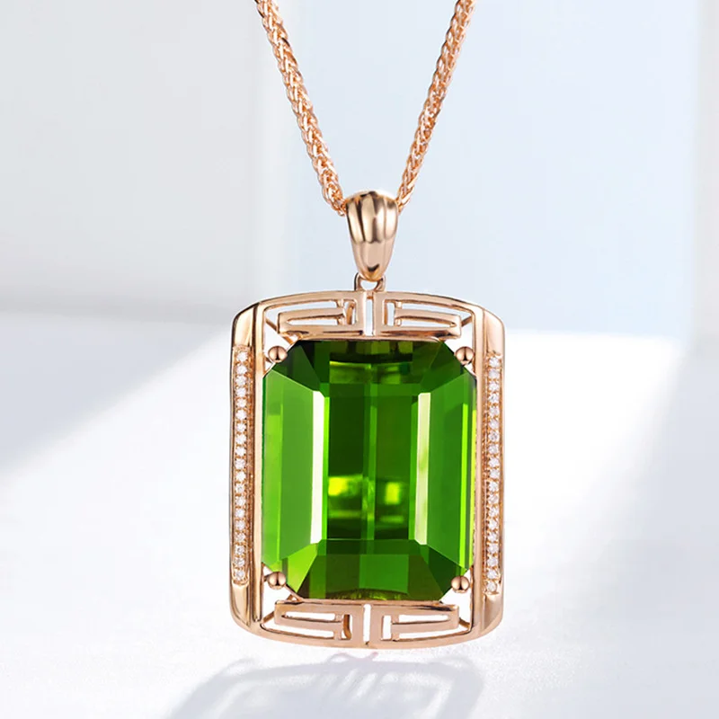 

Top Quality 925 Sterling Silver Chain Necklace For Women Jewelry Bright Crystal Green Square Pendant Necklace Female Choker Gift