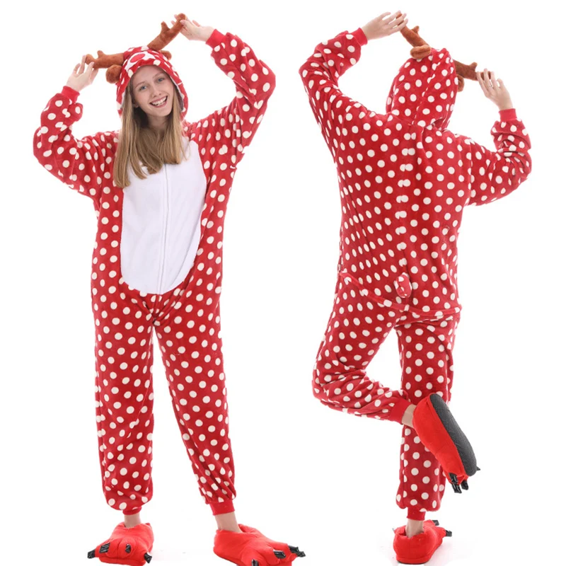

Adult Anime Christmas Deer Kigurumi Onesie Costume For Women Funny Animal Onepieces Sleepwear Disguise Home Clothes Girl Boy