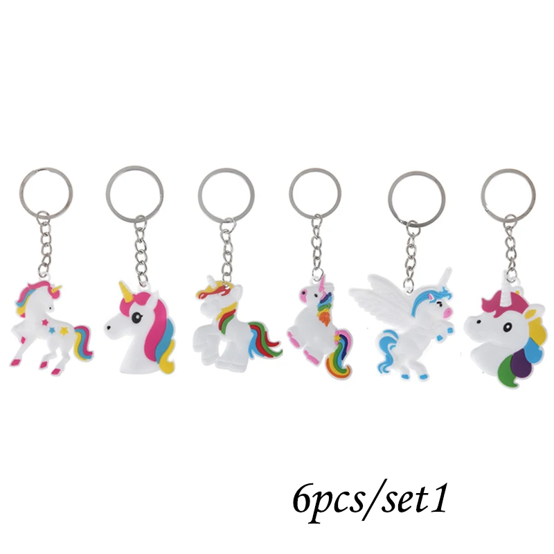 Keychain set1 6 шт./компл. Единорог силиконовый Напульсники ПВХ Единорог брелок резиновый Браслеты детские игрушки для мальчиков и девочек, для взрослых, на день рождения, рождественские подарки - Цвет: Keychain set1