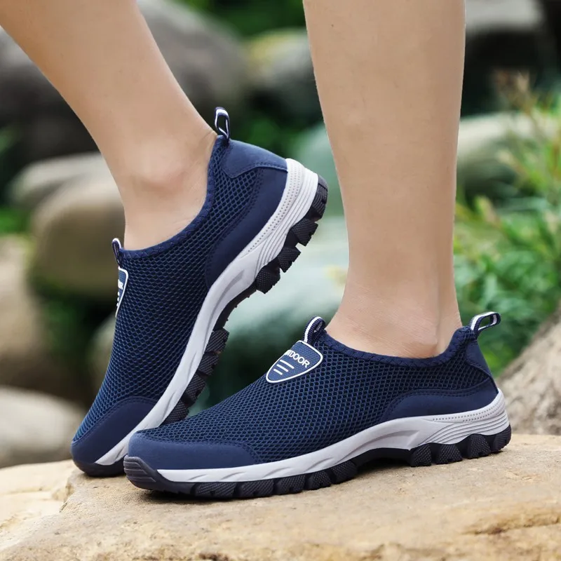 

Summer Outdoor Hiking Shoes For Men Breathable Mesh Climbing Trekking Sneakers Slip-on Upstream Sneakers Mountain Sport Shoes