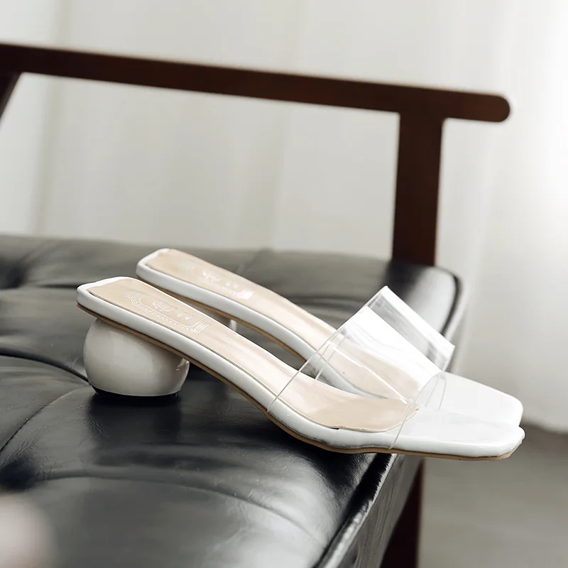 2019 New Summer Transparent Chunky-Heel Outer Wear Sandals And Slippers Shoes