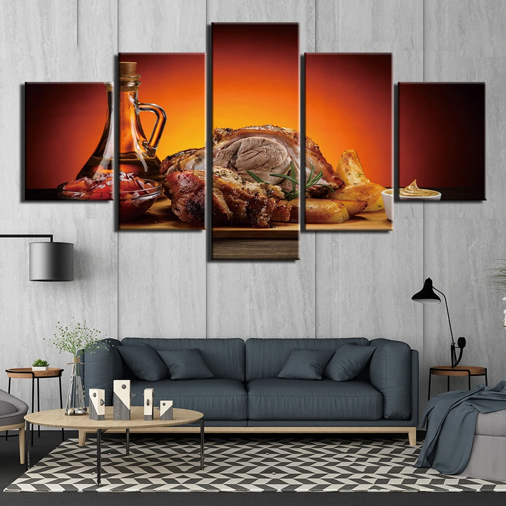 Настенная живопись холст печати Еда барбекю фотографии 5 шт. печать плакатов для