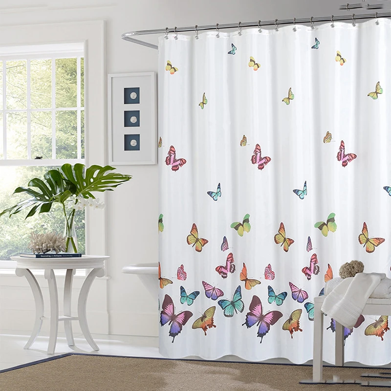 

Multicolored Butterflies Curtain Polyester Fabric Waterproof Shower Curtain Simple Printed Polyester Waterproof Shower Curtain
