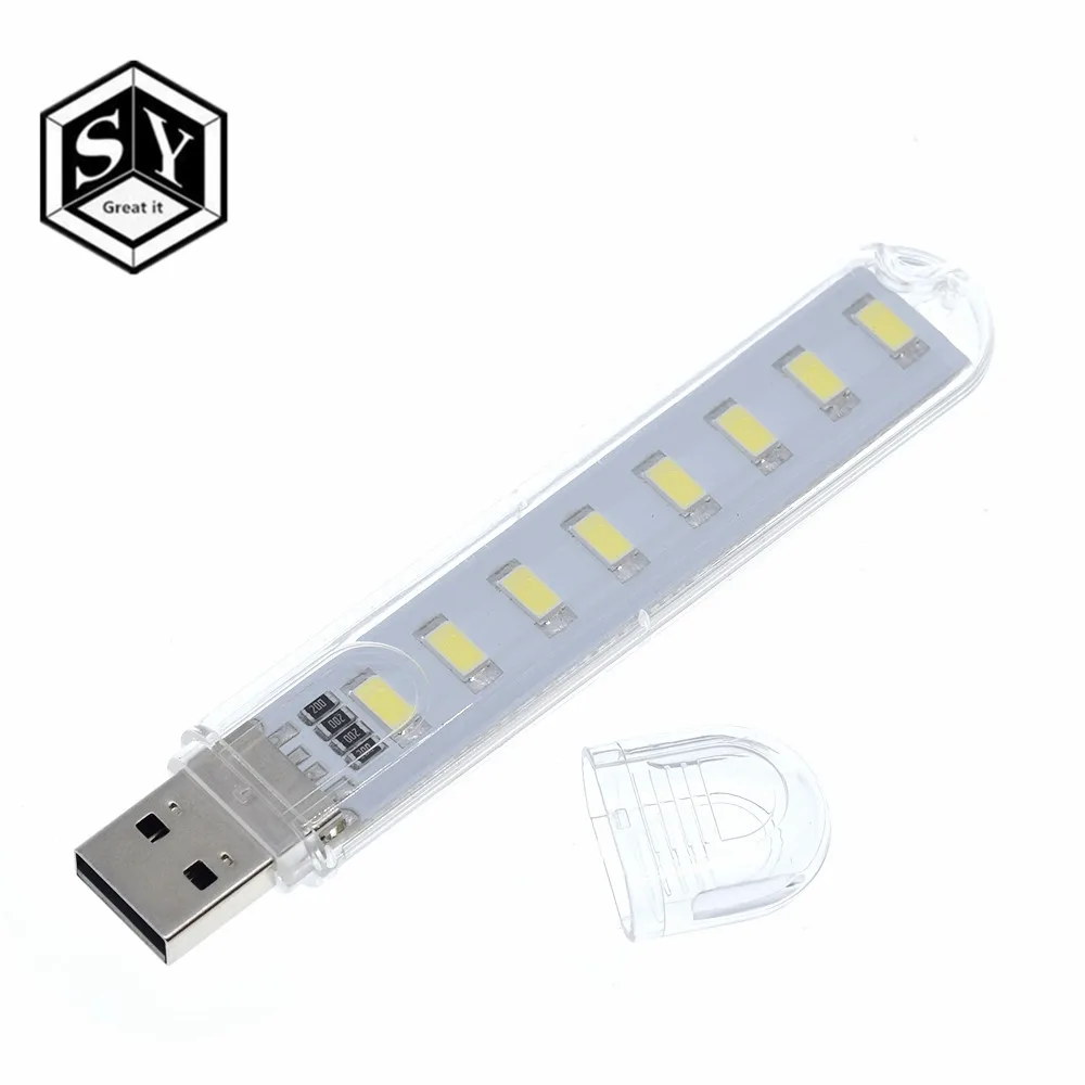 Мини Портативный USB ночник 8 светодиодов 5730 SMD книжный светильник s 5 В для ПК
