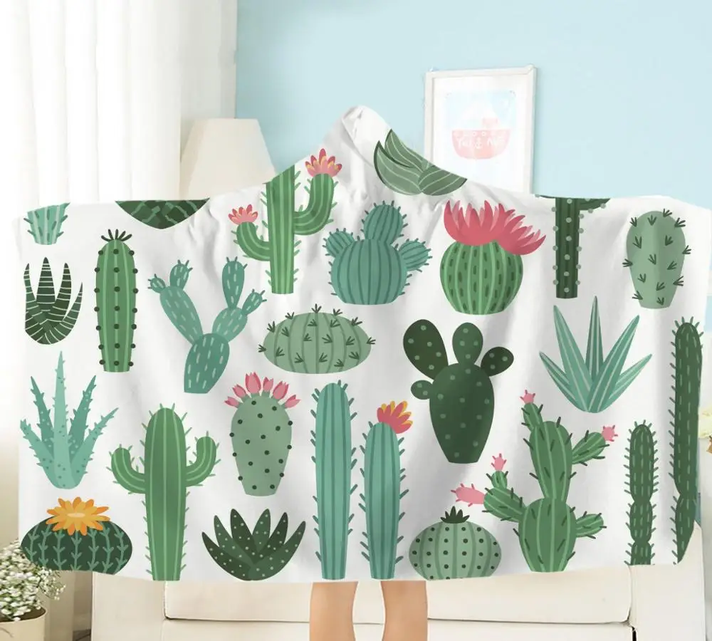 

Толстовка «кактус» одеяло тропические растения одеяло для девочек и мальчиков, носимое плюшевое одеяло для дивана, дивана, кровати, детские...