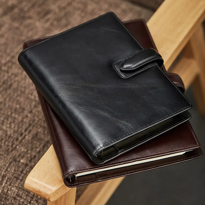 Yiwi  A5 Cow Genuine Leather Notebook Black Brown 6 loose Leaf Binder Planner Cover Or With Pen Gifts Packing For you