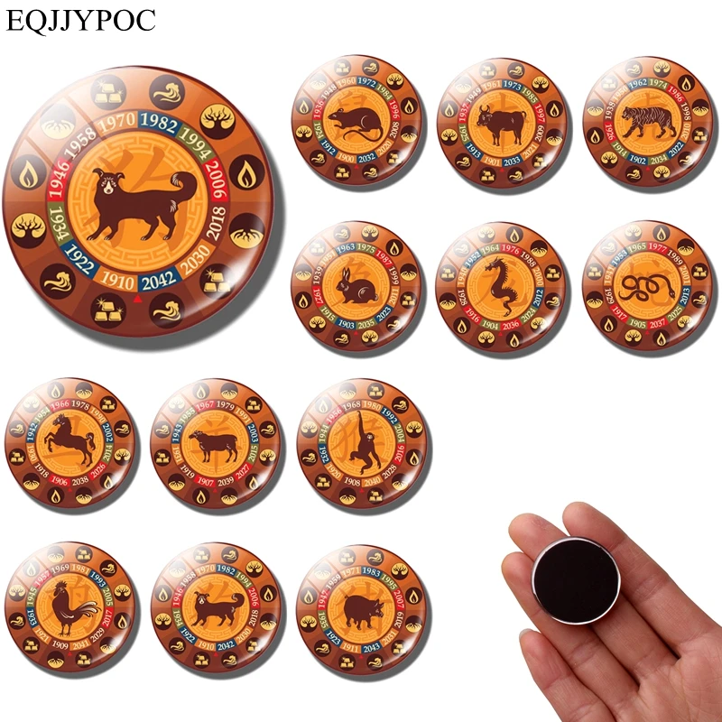 

Zodiac Fridge Magnet Constellation Refrigerator Magnets Dog Cattle Tiger Rabbit Pig Animal Birthday Fridge Sticker Home Decor