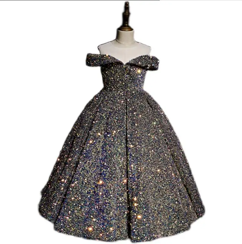 Роскошное длинное кружевное платье принцессы с блестками бальное цветочным