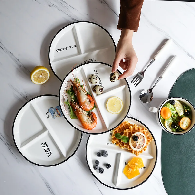 

Детская керамическая столовая посуда, домашняя креативная глазурованная цветная разделительная тарелка, набор керамических тарелок, обед...