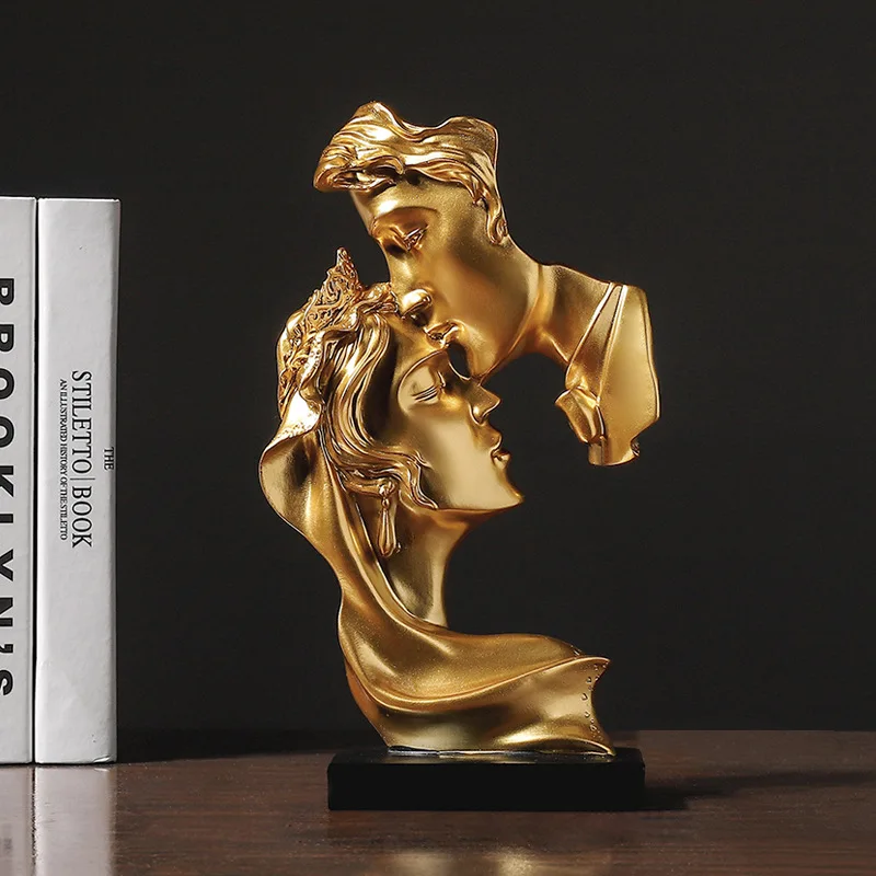 

Couples Kissing Crafts Statues Golden Double-sided Ornaments Resin Sculptures Modern Home Living Room Decor Декор