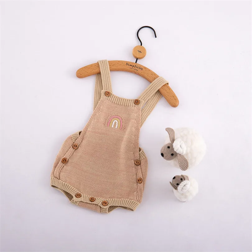 Детский трикотажный комбинезон для новорожденных девочек и мальчиков с вышивкой