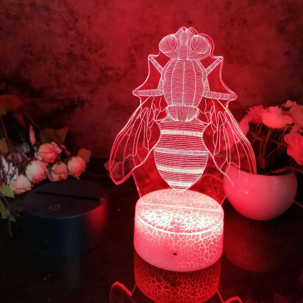 

Night Light Honeybee Pattern 3D Led Night Light Decoration Children Kids Gifts 7 Color Changing Visual Table Lamp