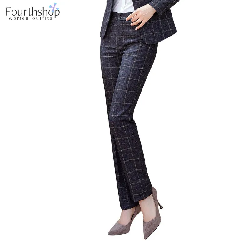 

2020 Fashion Plaid Pants Female Office Work Wear Business Lady Uniform Autumn Winter Trousers Formal Women Pants Clothes XXL