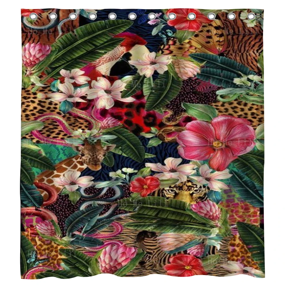 Tropical Inspiration Jungle Floral Plants And Animals Color Printd Retro Creativity Shower Curtain By Ho Me Lili Bathroom Decor